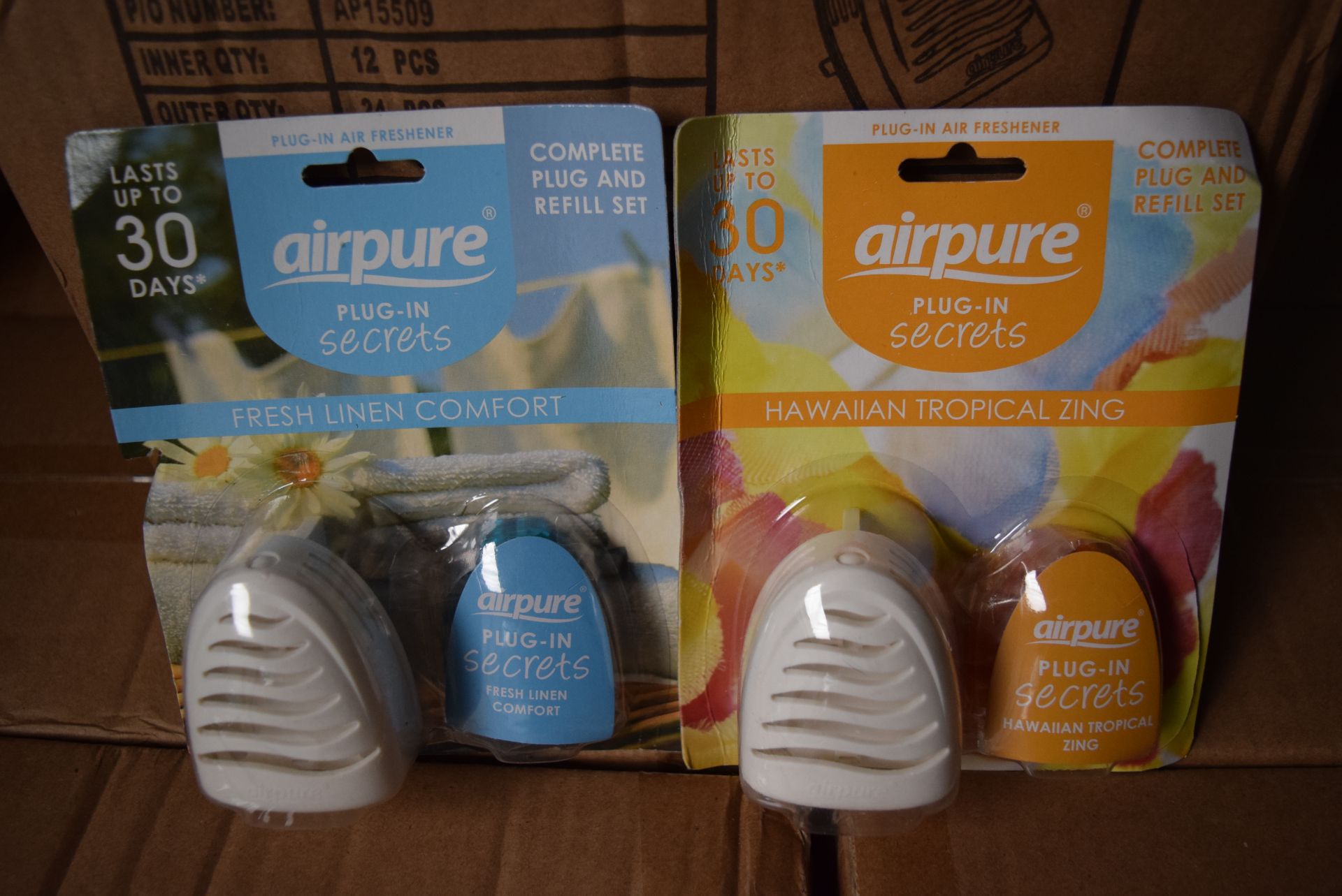 1 X BOX CONTAINING 2 BOXES OF 12 (24 IN TOTAL) OF BRAND NEW SEALED AIRPURE PLUG-IN SECRETS