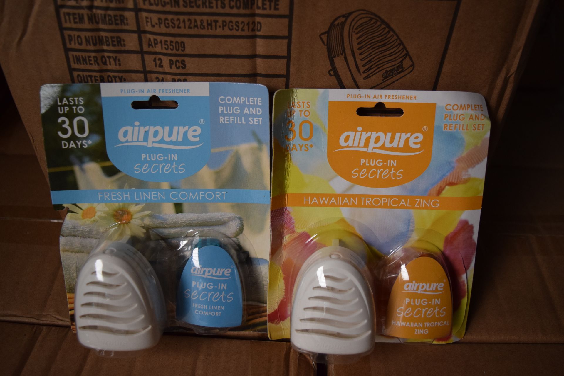 1 X BOX CONTAINING 2 BOXES OF 12 (24 IN TOTAL) OF BRAND NEW SEALED AIRPURE PLUG-IN SECRETS