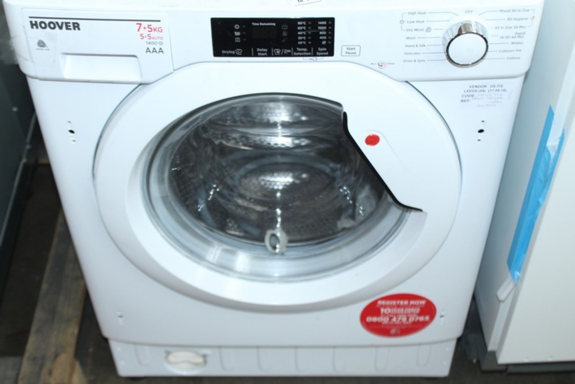1 x HOOVER HBWD75140A WASHER DRYER RRP £420 (2647712) (17.05.18) *PLEASE NOTE THAT THE BID PRICE