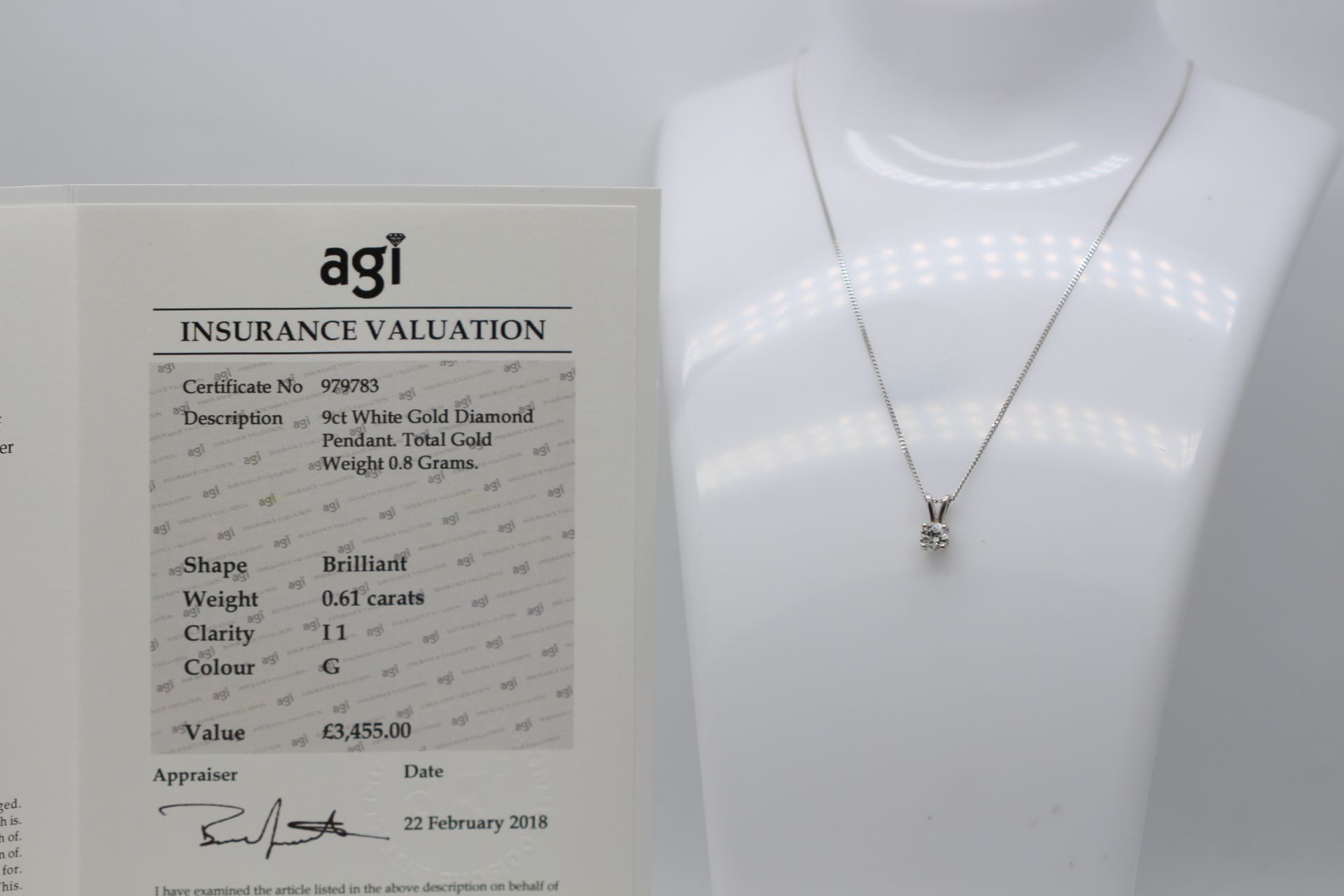 9CT WHITE GOLD LADIES DIAMOND SOLITAIRE PENDENT AND CHAIN, SET WITH ONE BRILLIANT CUT DIAMOND - Image 3 of 3