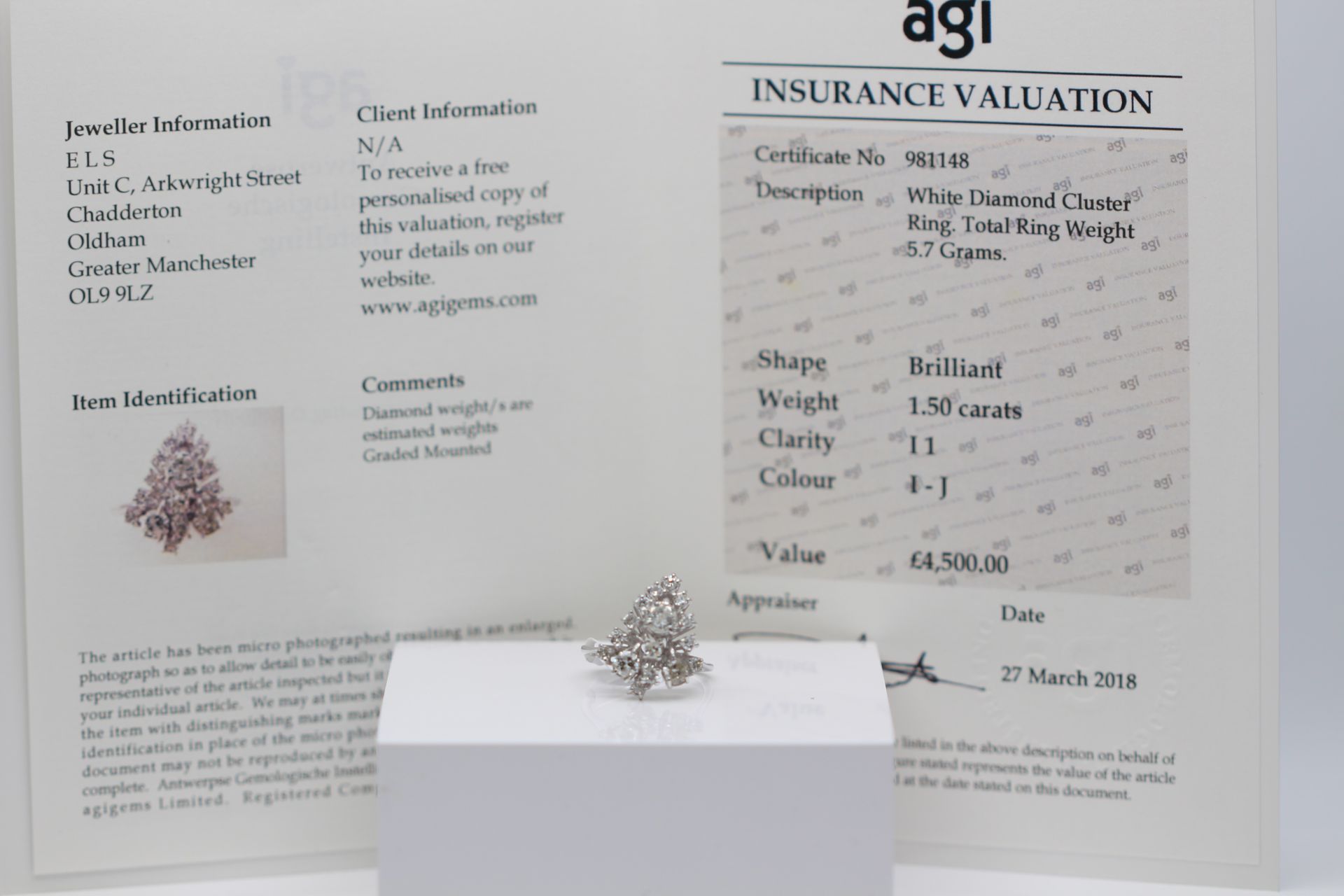 WHITE GOLD LADIES DIAMOND CLUSTER RING, SET WITH 1.50 CARATS OF BRILLIANT CUT DIAMOND SOLITAIRES - Image 3 of 3