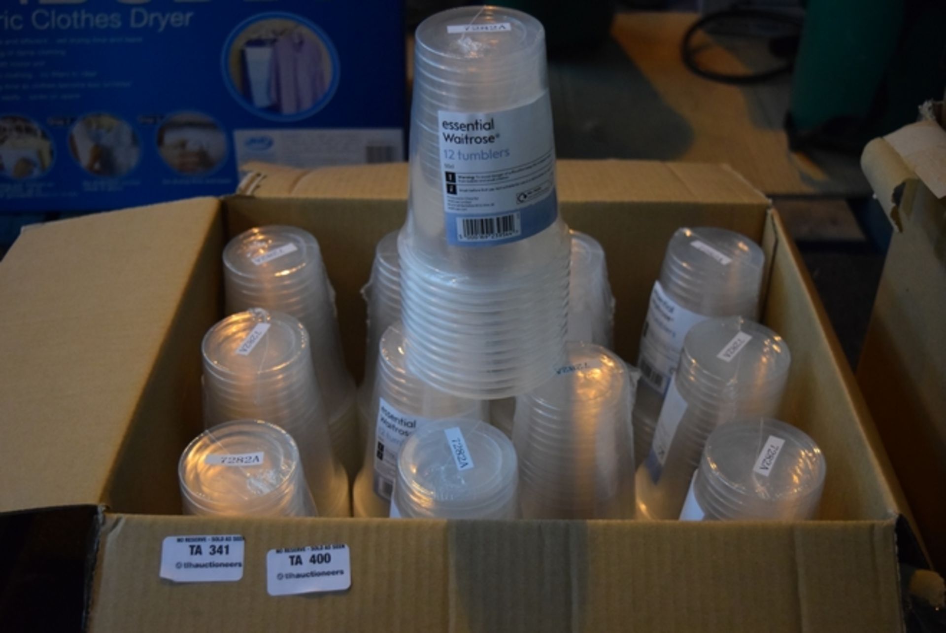 1X BOX CONTAINING 12X BRAND NEW PACKS OF 12 ESSENTIAL WAITROSE TUMBLERS (PERFECT FOR XMAS PARTIES)
