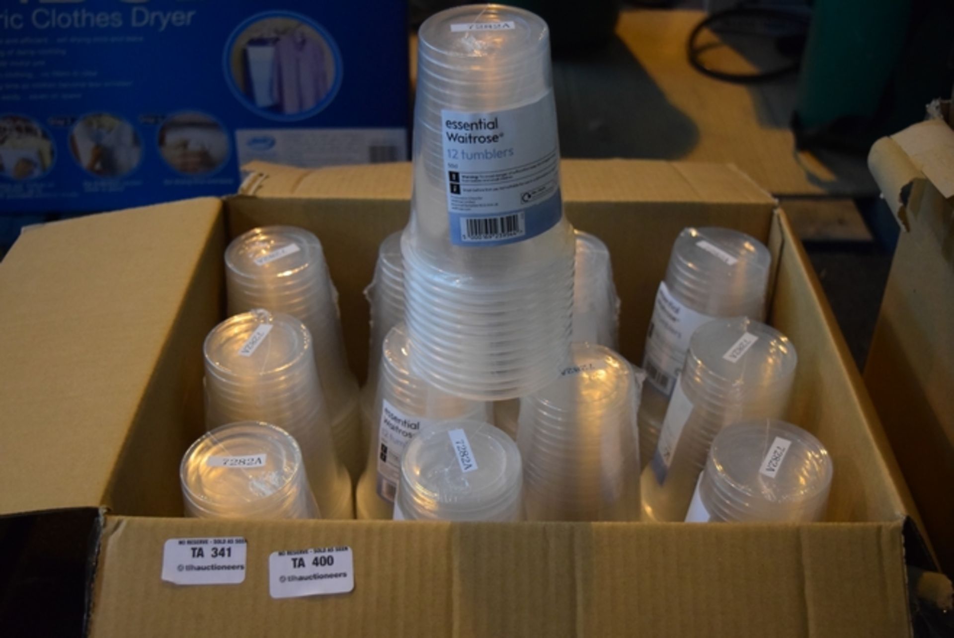 1X BOX CONTAINING 12X BRAND NEW PACKS OF 12 ESSENTIAL WAITROSE TUMBLERS (PERFECT FOR XMAS PARTIES)