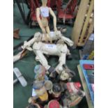 2 wooden stringed horse puppets, mannequin & 7 candle figures