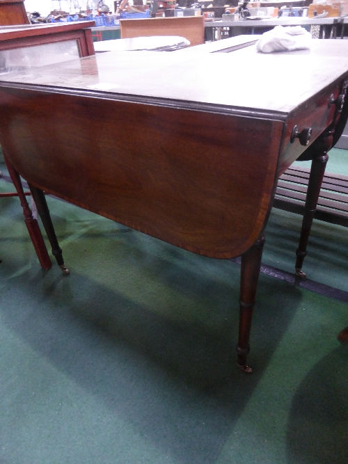 Mahogany Pembroke table on casters with drawer & fake drawer