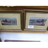 Pair of framed & glazed silk pictures of carriages by J & J Cash: 'The Tandem, 1218a/3000 & 'The