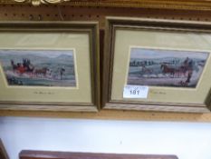 Pair of framed & glazed silk pictures of carriages by J & J Cash: 'The Tandem, 1218a/3000 & 'The