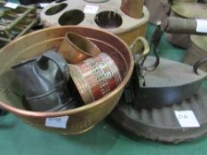 4 copper pans, copper cylindrical container, large copper poaching pan, copper colander, 2 copper