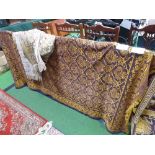 Silk embroidered throw, 87' x 70', purple & gold coloured throw, marked N. Shriram, 80' x 58' & a