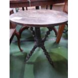 An octagonal & a circular topped bobbin turned 3 leg table & a cane stool