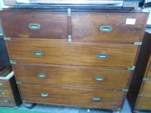 Mahogany military-type chest of 2 over 3 drawers on bun feet, 48' x 49' x 20' (depth)
