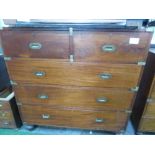 Mahogany military-type chest of 2 over 3 drawers on bun feet, 48' x 49' x 20' (depth)