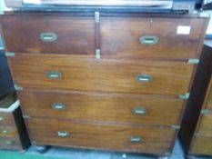 Mahogany military-type chest of 2 over 3 drawers on bun feet, 48' x 49' x 20' (depth)