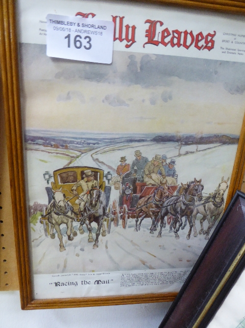 Framed & glazed magazine cover 'Holly leaves', November 18th 1954, depicting 2 horse-drawn carriages