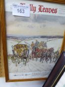 Framed & glazed magazine cover 'Holly leaves', November 18th 1954, depicting 2 horse-drawn carriages