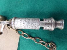 Metropolitan police whistle by J Hudson & Co, 05449 & Schrader & Sons Inc balloon tyre gauge