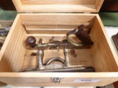 Stanley No. 46 combination plane in customised box with 8 various cutters, Stanley No. 71 patented