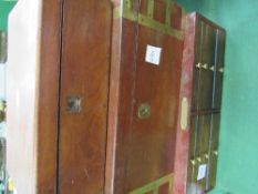 Mahogany brass inlaid writing slope including 2 glass & brass ink bottles, specimen cabinet & 1