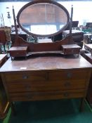 Mahogany dressing chest of 2 over 2 drawers with oval mirror back, 41' x 59' x 19'