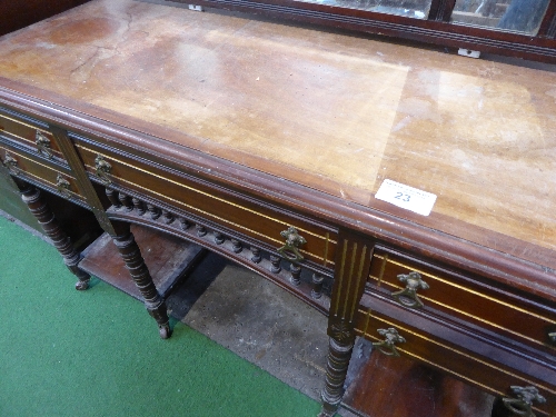 Mahogany sideboard on 8 turned legs to castors with centre drawer flanked by 2 smaller drawers, - Image 2 of 2