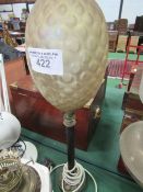 Heavy metal table lamp with pineapple shaped glass shade & 2 other electrified lamps