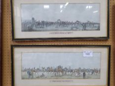 2 framed & glazed racing prints: 'Weighing & Rubbing Down' & 'Preparing to Start'