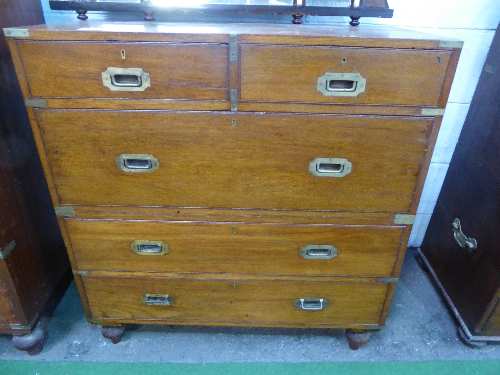 Mahogany military-type chest of 2 over 3 drawers on bun feet, 39' x 41' x 18' (depth)