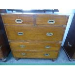 Mahogany military-type chest of 2 over 3 drawers on bun feet, 39' x 41' x 18' (depth)