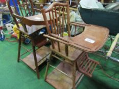2 folding wooden wheeled high chairs