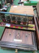 3 bagatelle boards, 9 pin skittle set & Skil Pail game