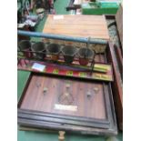 3 bagatelle boards, 9 pin skittle set & Skil Pail game