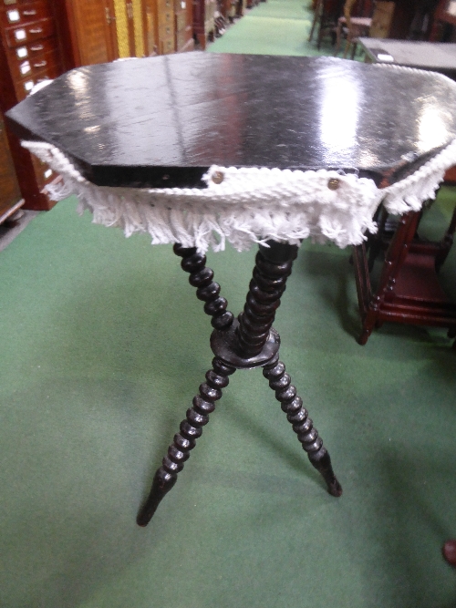 An octagonal & a circular topped bobbin turned 3 leg table & a cane stool - Image 3 of 4