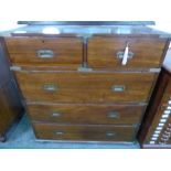Mahogany military-type chest of 2 over 3 drawers on bun feet with carrying handles 40' x 45' x 18.5'