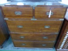 Mahogany military-type chest of 2 over 3 drawers on bun feet with carrying handles 40' x 45' x 18.5'