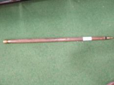 Brass mounted carved wood walking stick converting to a billiard cue