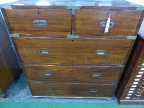 Mahogany military-type chest of 2 over 3 drawers on bun feet with carrying handles 40' x 45' x 18.5' - Image 3 of 3