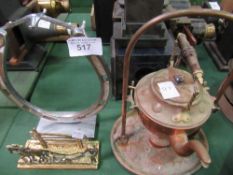 Copper Samovar, white metal fireside companion set, hanger in the form of a horseshoe & a brass