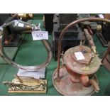 Copper Samovar, white metal fireside companion set, hanger in the form of a horseshoe & a brass