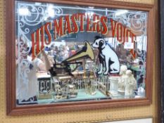 Framed 'His Master's Voice' advertising mirror, 25' x 34.5'