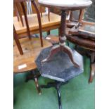 5 circular top pedestal occasional tables & an octagonal top table