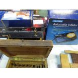 Boxed press, 2 boxes of marking stamps, air compressor, automatic inflator, flexible screw