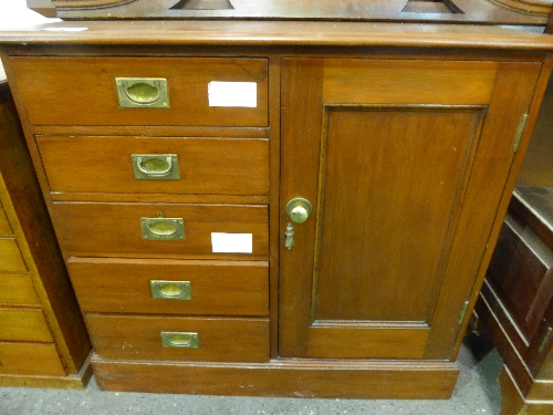 Mahogany office cabinet with cupboard & 5 drawers, 35' x 34' x 15.5'