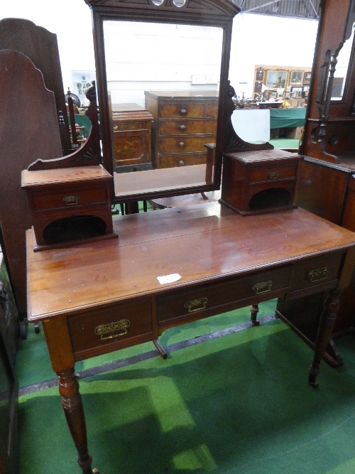 Mahogany dressing table on turned legs with 3 frieze drawers, 45' x 30.5' x 23'