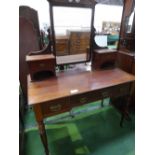 Mahogany dressing table on turned legs with 3 frieze drawers, 45' x 30.5' x 23'