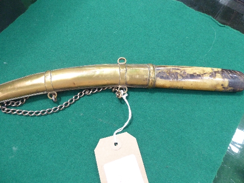 Eastern dagger with brass sheath & bone handle & a silver coloured cigarette box with pistol