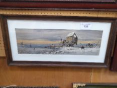 Framed & glazed print of a winter estuary scene, signed J G Knox, 1872