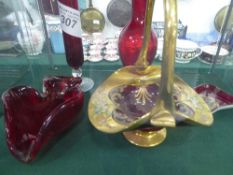 4 Ruby glass items & small Limoge dish