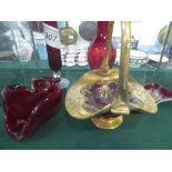 4 Ruby glass items & small Limoge dish