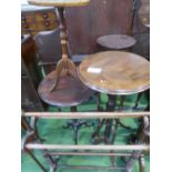 Edwardian towel rail, mahogany plant stand & 3 pedestal tables