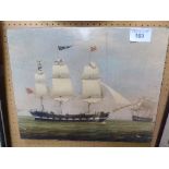 Unframed oilograph of a RN sailing ship